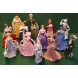 Collection of 13 Leonardo and other figurines inc Paragon Lady Christine, Fenton China Jessica etc