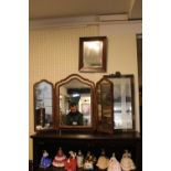 Early 20thC Walnut Triptych mirror with arched top