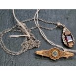 9ct Gold Turquoise set bar brooch and a Garnet and White Sapphire set Pendant