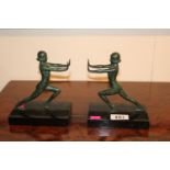 Pair of 1950s Bronze Bookends depicting Nudes mounted on Black Marble bases