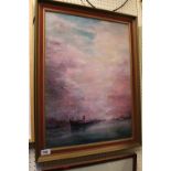 Large Framed Oil on board of a Harbour scene singed to bottom right Ken Long