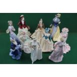 Collection of 10 Coalport, Lladro and other figurines