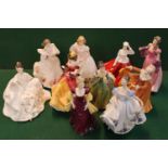 Collection of 10 Royal Doulton figurines Fleur HN 2368, Figure of the Year 1996 Belle HN 3703,