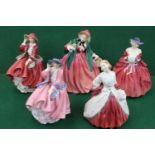 Collection of 5 Royal Doulton Figurines inc. Top o the Hill, 1849 & 1834, Lady Charmian HN 1949,