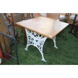 Vintage Cast Iron based table with plank top
