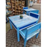 Blue and White Painted Square table and 2 matching chairs