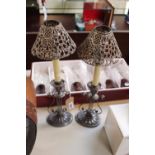 Pair of Gorham Silver Candle shades on Harp design candlesticks