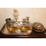 Collection of Silver-plated tableware inc. galleried tray, candlesticks, Pair of Sauce boats etc
