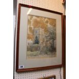 Framed watercolour of a Church signed Stephen Radford dated 1949