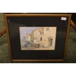 Framed Watercolour Street Scene by James Prout. 16 x 12cm