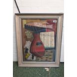 Sylvia Forster Abstract Watercolour of a Mandolin, framed under glass