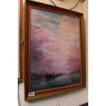 Large Framed Oil on board of a Harbour scene signed to bottom right Ken Long