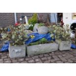 Pair of Square Concrete garden planters and a Trough