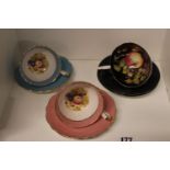 Collection of 3 Aynsley Fruit decorated Cups and Saucers, 2 Signed D Jones