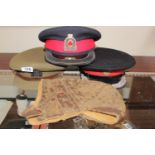 Collection of Military Caps inc. Canadian Police Cap and a Flying Helmet (4)