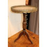 Edwardian Marble topped wine table with brass gallery over tripod base