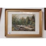 Gilt Gesso framed Watercolour of a wooded river scene monogrammed to bottom right dated 1880