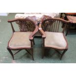 Pair of Good quality Inlaid Corner upholstered chairs on tapering legs