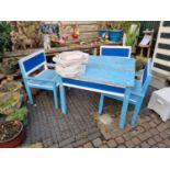 Blue and White Painted Square table and 3 matching chairs