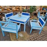 Blue and White Painted Square table and 4 matching chairs