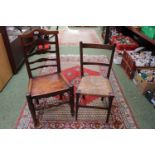 Good quality 19thC Country Ladder back chair with panel seat and a Seagrass seated chair