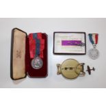 Liquid Filled Field Compass, QEII Faithful service medal with ribbon and a Coronation Medallion