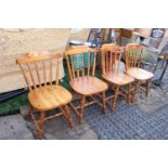 Set of 4 Pine turned back dining chair