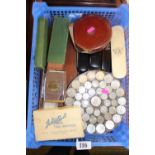 Collection of assorted bygones inc. Dressing table brushes, Coin dish, measure etc