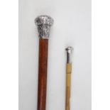 Edwardian Silver topped walking cane and a smaller Silver topped cane