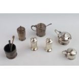 Large collection of Edwardian and later Silver Cruet ware some with Blue glass liners