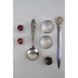 Collection of assorted Small Silver items inc. Pair of Silver Scandinavian Enamelled salt and Pepper