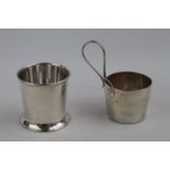 Silver Cylindrical bottle holder Birmingham 1930 and a Silver cup holder with looped handle 180g