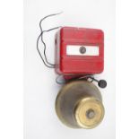 Vintage Gents Fire Alarm with Brass Bell and Red Painted body