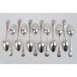 Set of 12 Early 20thC Silver French dessert spoons with applied decoration 297g total weight
