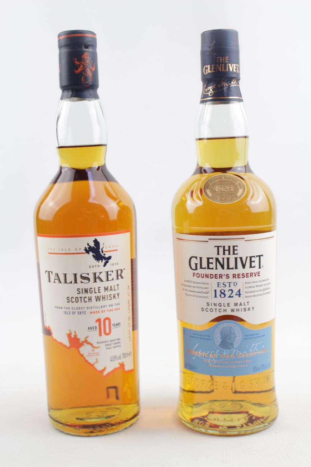 Bottle of Glenlivet Single Malt Scotch Whisky and a Bottle of Talisker Single Malt Scotch Whisky