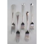 Collection of 5 19thC Silver Forks with engraved cartouches 318g total weight