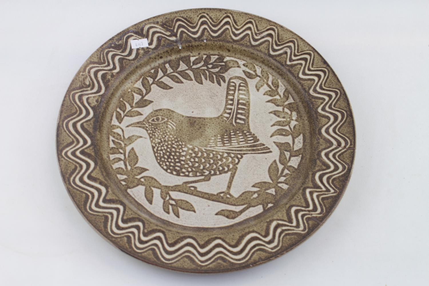 Studio Pottery Charger with Wren decoration 36cm in Diameter