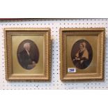 2 Gesso Gilt framed hand tinted photographs of a elderly couple