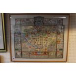 Framed Map of Leeds designed by Denis M Jones for Pictorial Maps Ltd