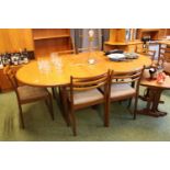 G Plan Oval extending dining table and a Set of 6 Dining chairs with upholstered seats