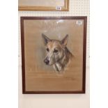 Framed pastel of a Dog signed Hesta Warren dated 1975