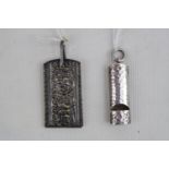 Ladies white metal pierced note book and a Silver hammered whistle
