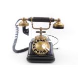 Good quality 1930's Black metal cased Dial telephone with brass fittings