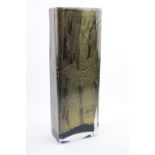 Large Isle of Wight Coloured glass rectangular vase by Michael Harris with engraved signature to