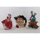 2 Royal Doulton Figurines Summertime and Top of the Hill and a Royal Doulton Mine Host Character Jug