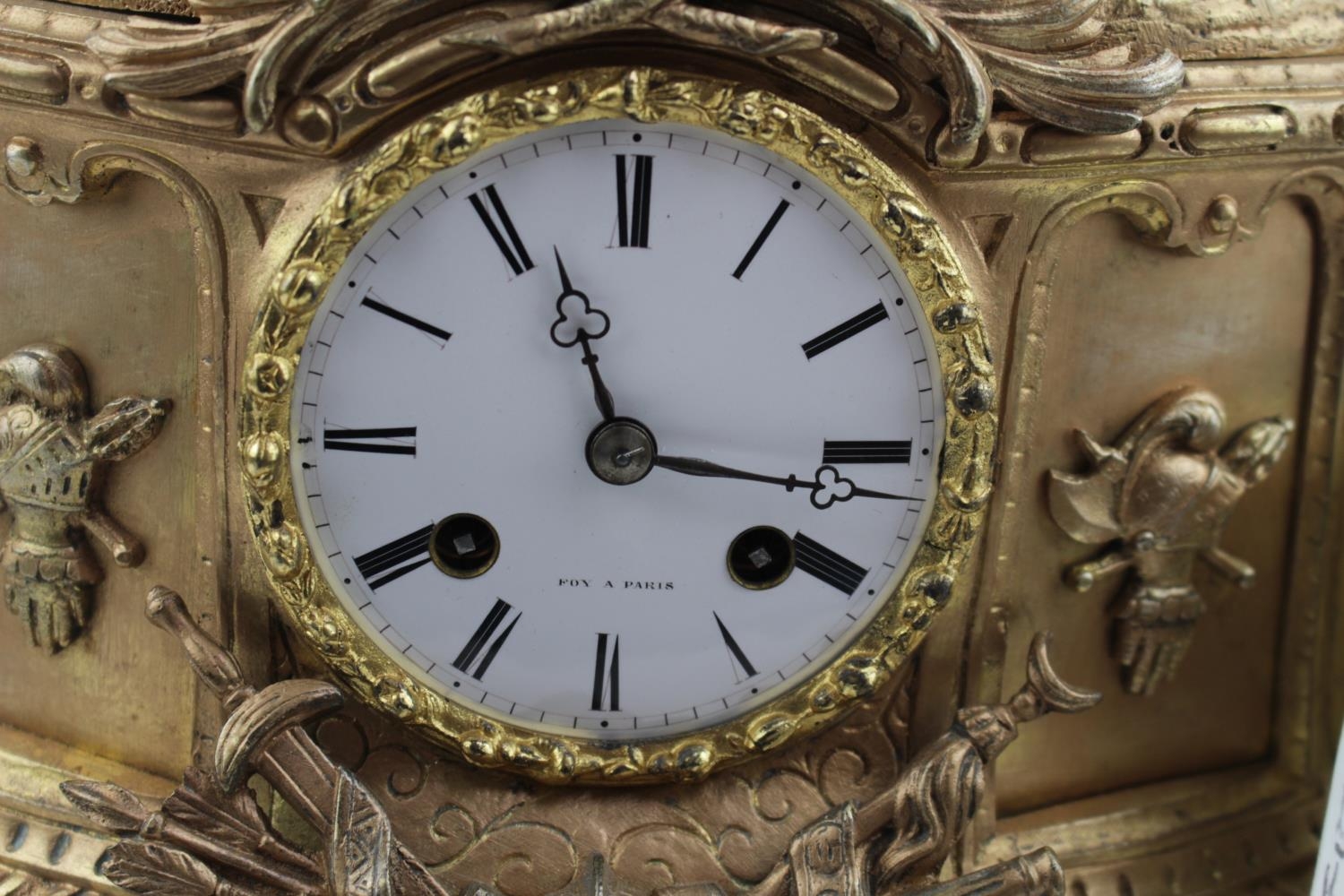 Fine 19thC French Gilded eight day clock with roman numeral dial marked Foy De Paris, with - Image 2 of 6