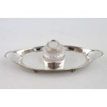 Edwardian Silver Boat shaped inkwell with matched glass well. Sheffield 1907. 190g total weight