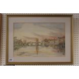 Framed watercolour of St Ives Bridge by Gilbert Baird Fraser in mount and frame