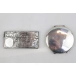 Edwardian Silver curved travelling card case Birmingham 1904 by E J Houlston and a Silver Compact by