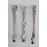 3 Georgian Silver Sugar tongs of assorted 105g total weight
